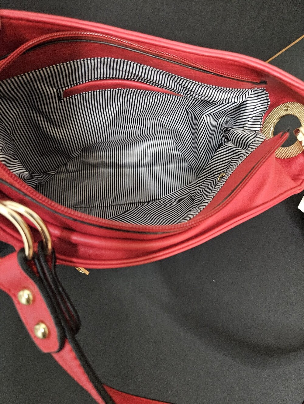 Accent by Sam Edelman red faux leather handbag with gold hardware & tassels NEW - Picture 7 of 10